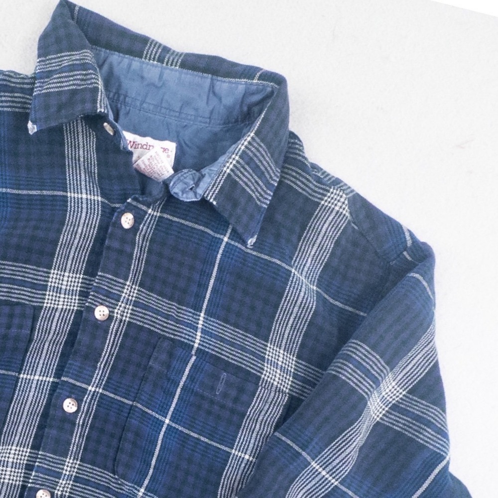 Vintage Windridge Plaid Flannel Shirt Blue Mens Large Made in Korea